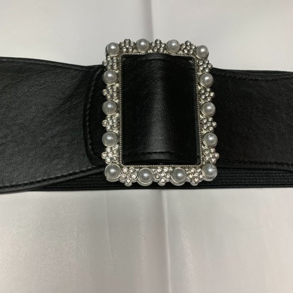 Vegan Leather Faux Pearl & Rhinestone Decor Belt - Picture 5 of 7